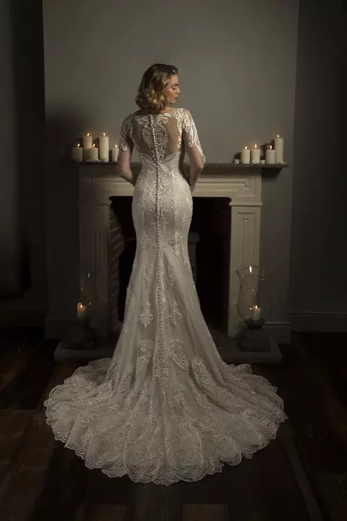 Flynn lace online gown with train